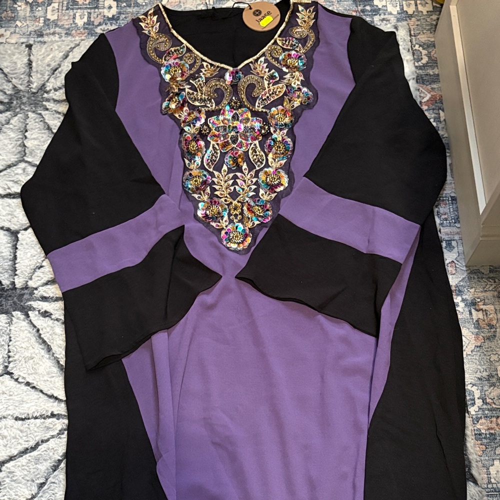 Purple and Black Embellished Kaftan